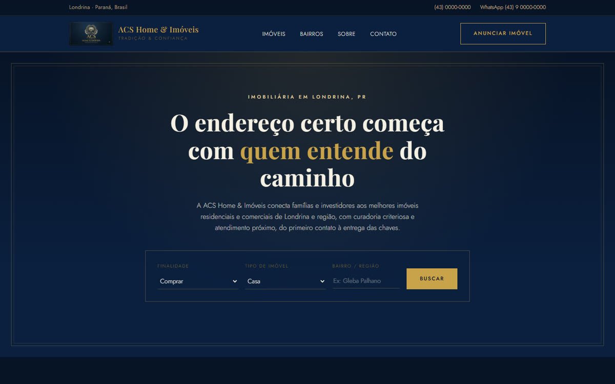 Site da ACS Home & Imóveis, versão desktop