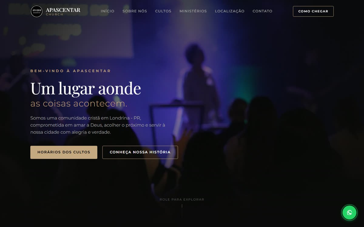 Site da Apascentar Church, versão desktop