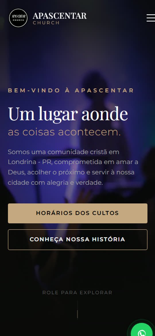 Site da Apascentar Church, versão celular