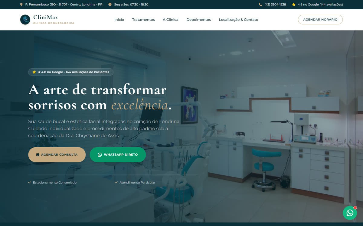 Site da CliniMax, versão desktop